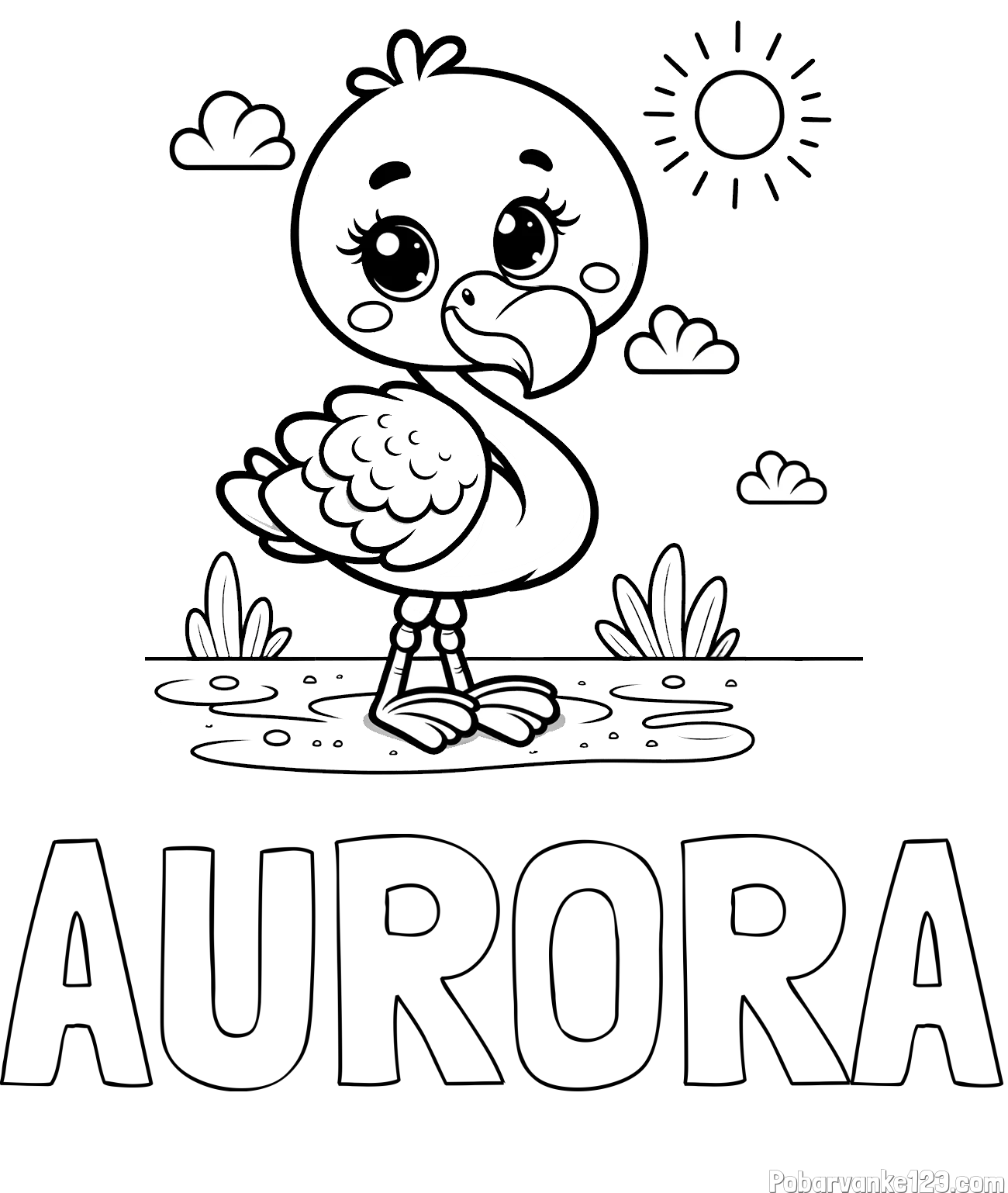 Pobarvanka imena AURORA in pobarvanka ljubkega flaminga