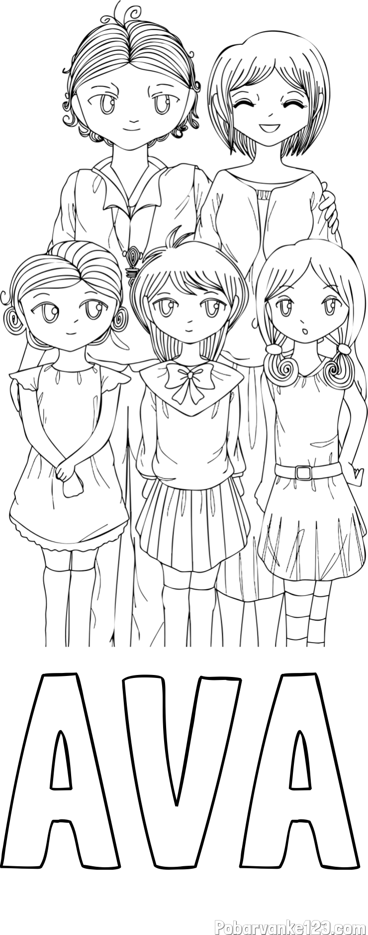 Pobarvanka imena AVA in anime risani junaki