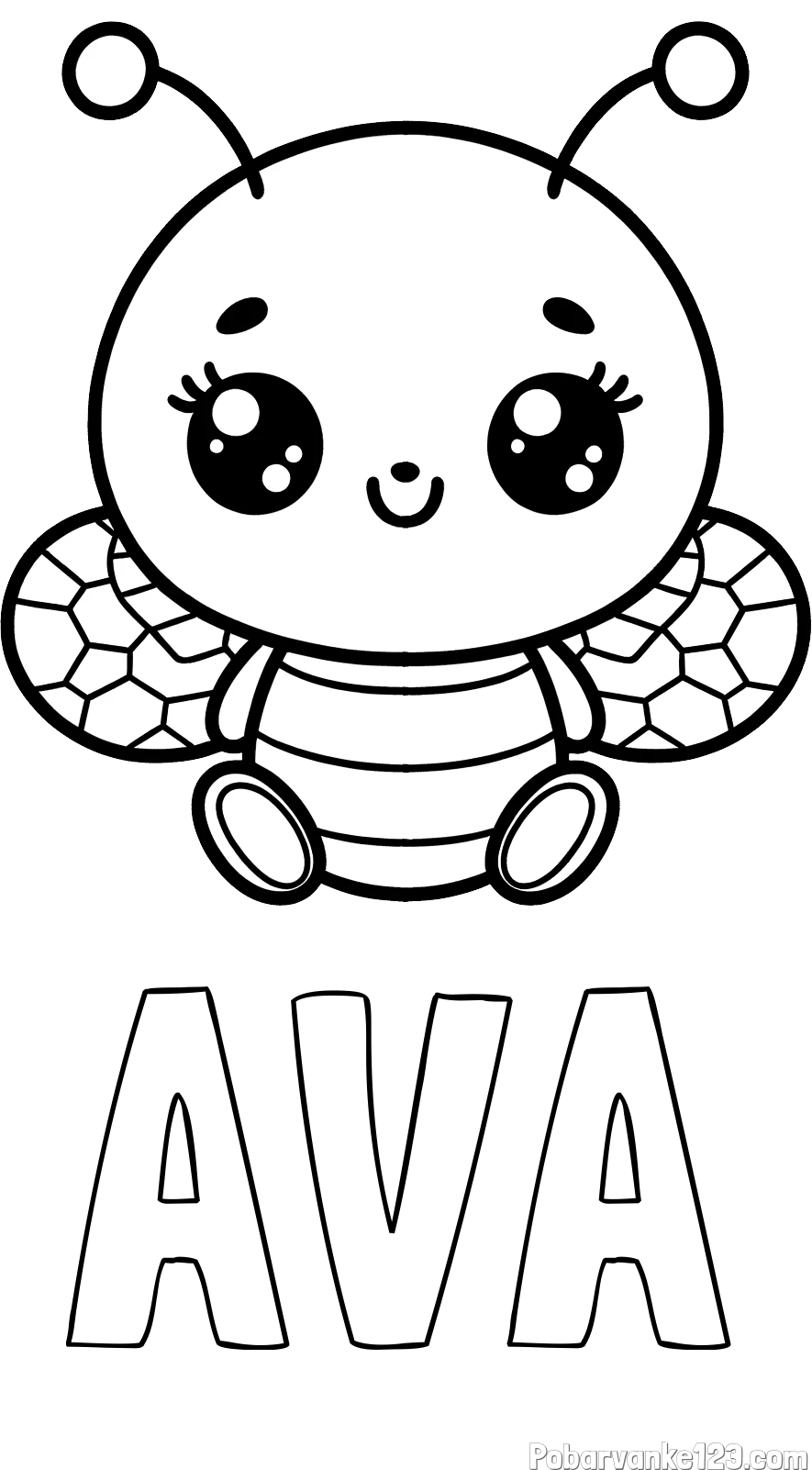 Pobarvanka imena AVA in otroška pobarvanka ljubke čebele