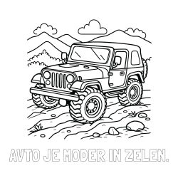 Online izdelana pobarvanka - Pobarvanka imena AVTO JE MODER IN ZELEN. in pobarvanka džipa na terenu