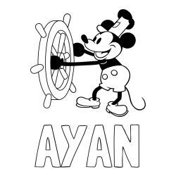 Pobarvanka imena AYAN in pobarvanka Miki Miške (Mickey Mouse)