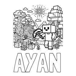 Online izdelana pobarvanka - Pobarvanka imena AYAN in pobarvanka Minecraft sveta