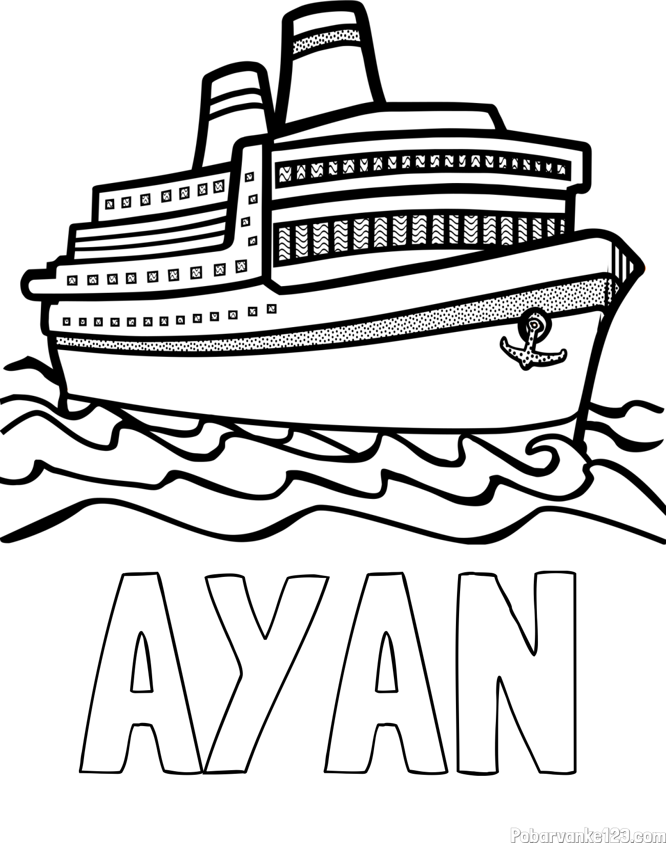 Pobarvanka imena AYAN in pobarvanka velike potniške ladje