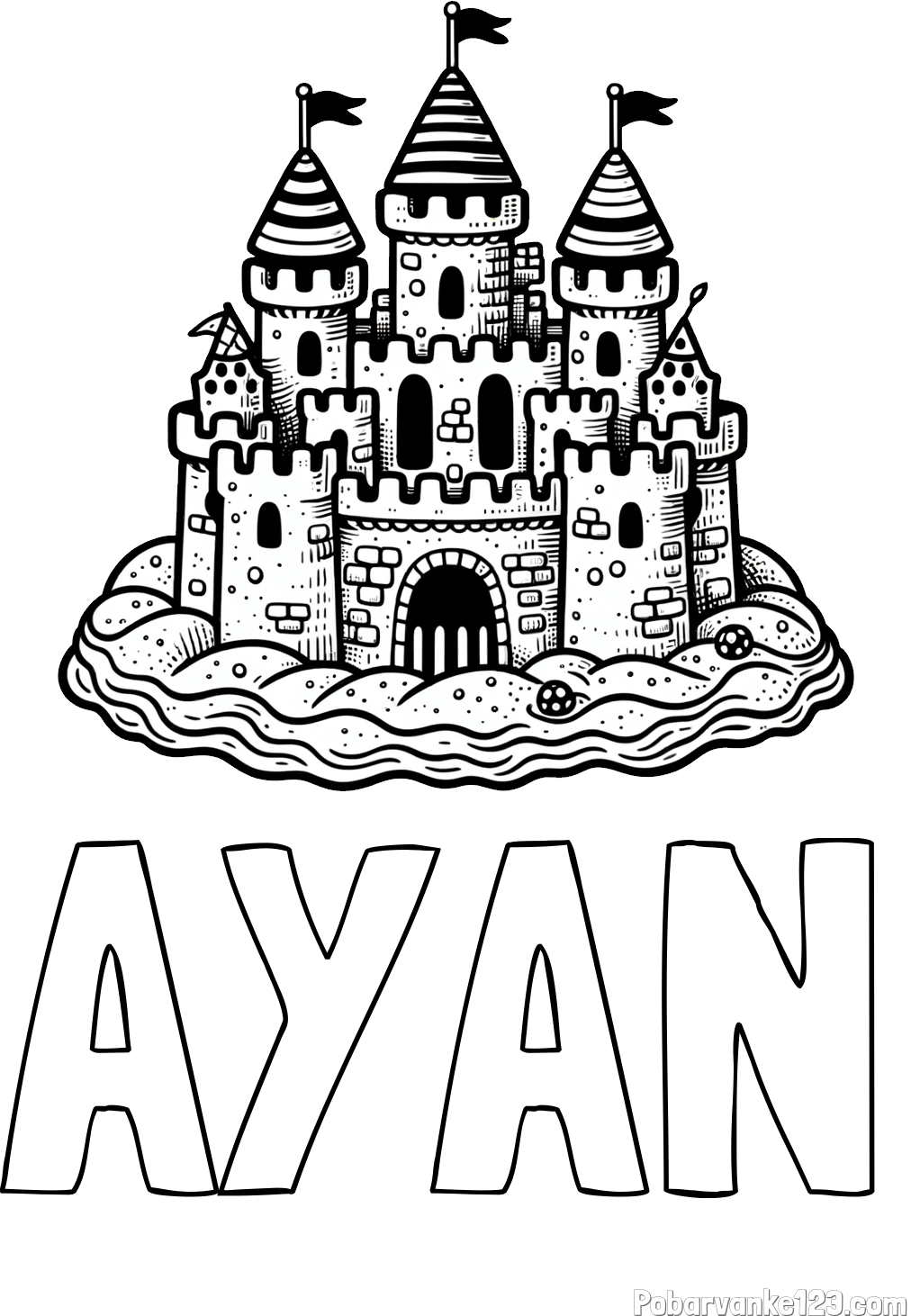 Pobarvanka imena AYAN in pobarvanka velikega peščenega gradu