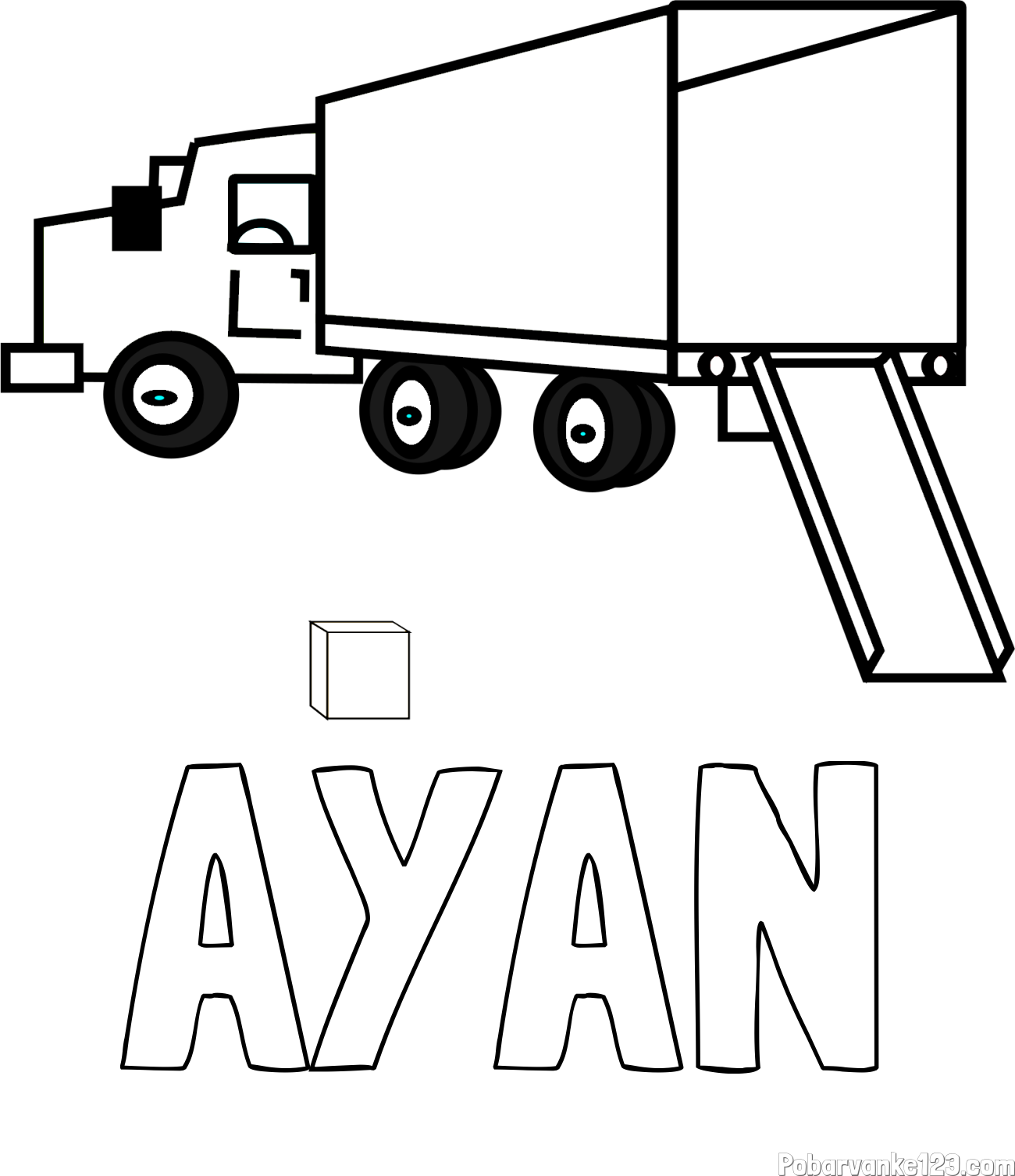 Pobarvanka imena AYAN in pobarvanka velikega tovornjaka pri nakladanju