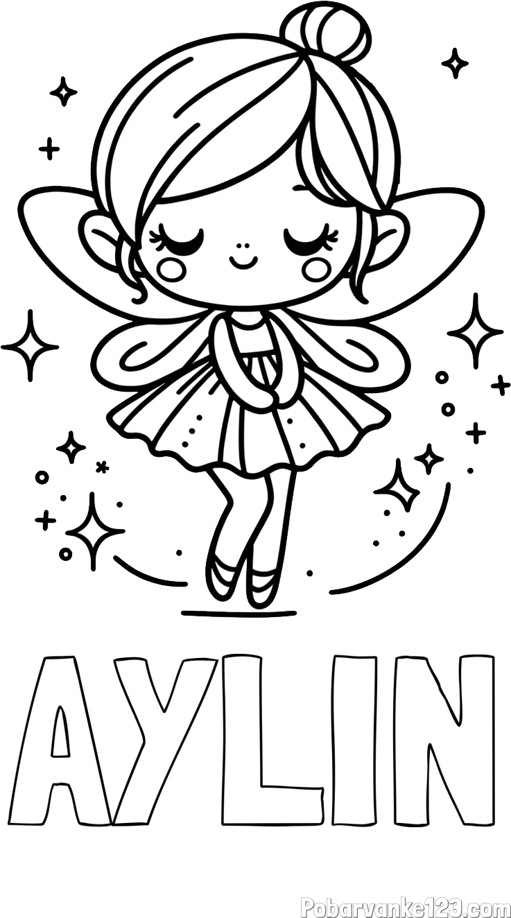 Pobarvanka imena AYLIN in otroška pobarvanka čarobne vile