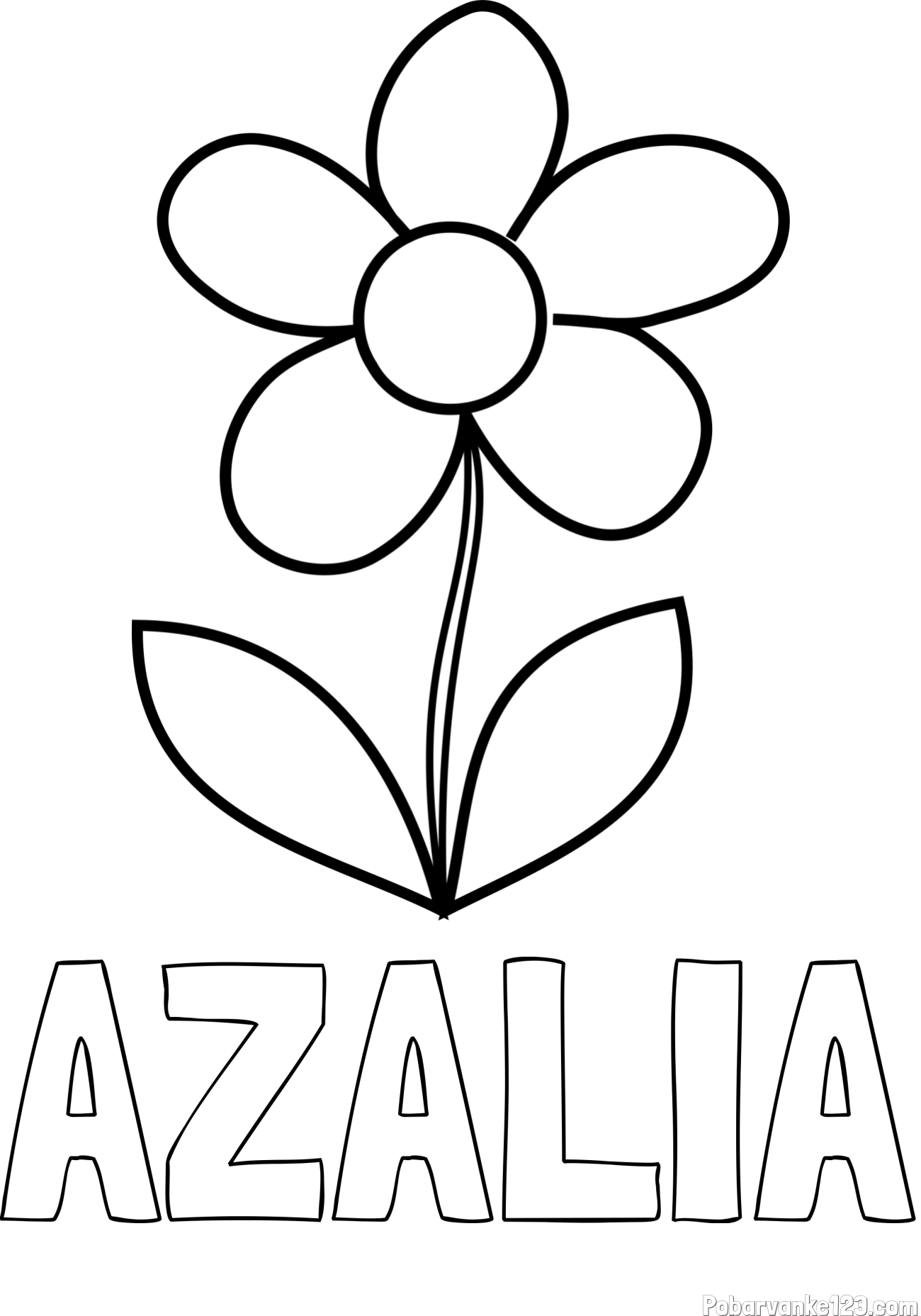 Pobarvanka imena AZALIA in otroška pobarvanka rože