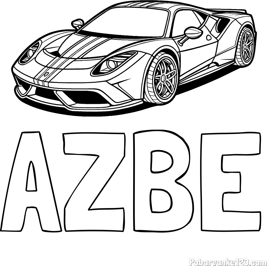 Pobarvanka imena AŽƁE in pobarvanka čudovitega športnega avtomobila