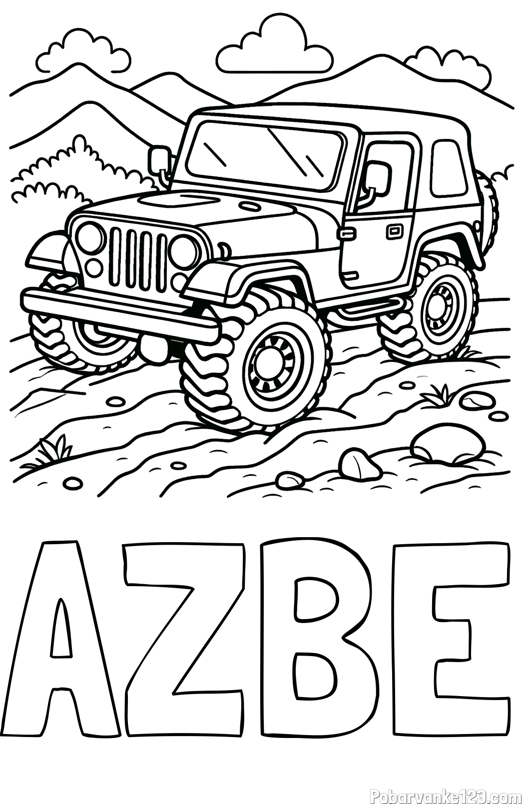 Pobarvanka imena AŽBE in pobarvanka džipa na terenu