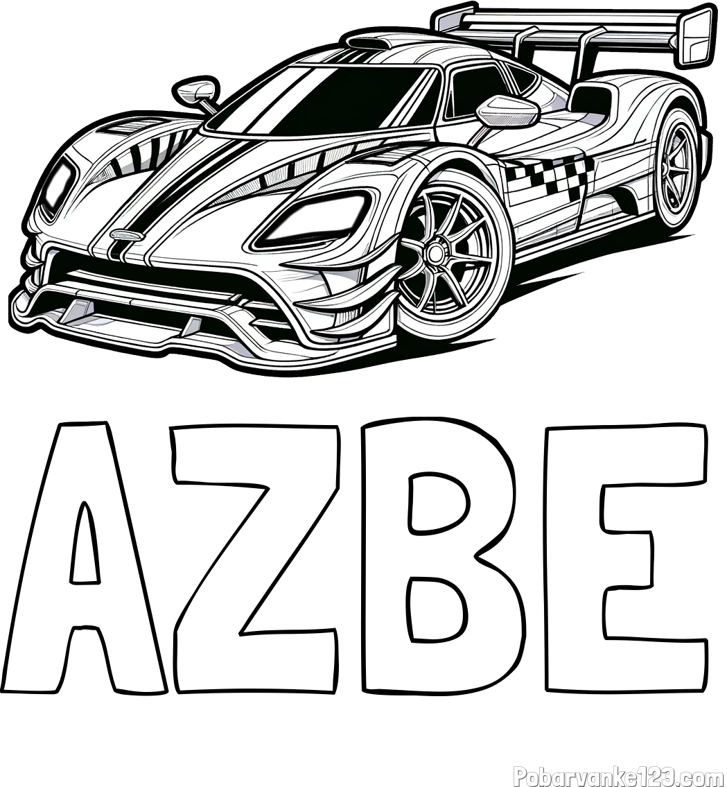 Pobarvanka imena AŽBE in pobarvanka modernega športnega avtomobila
