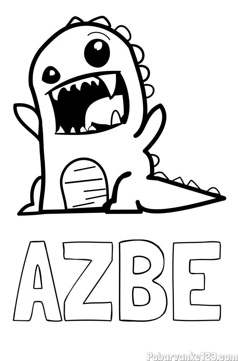 Pobarvanka imena AZBE in pobarvanka strašnega dinozavra