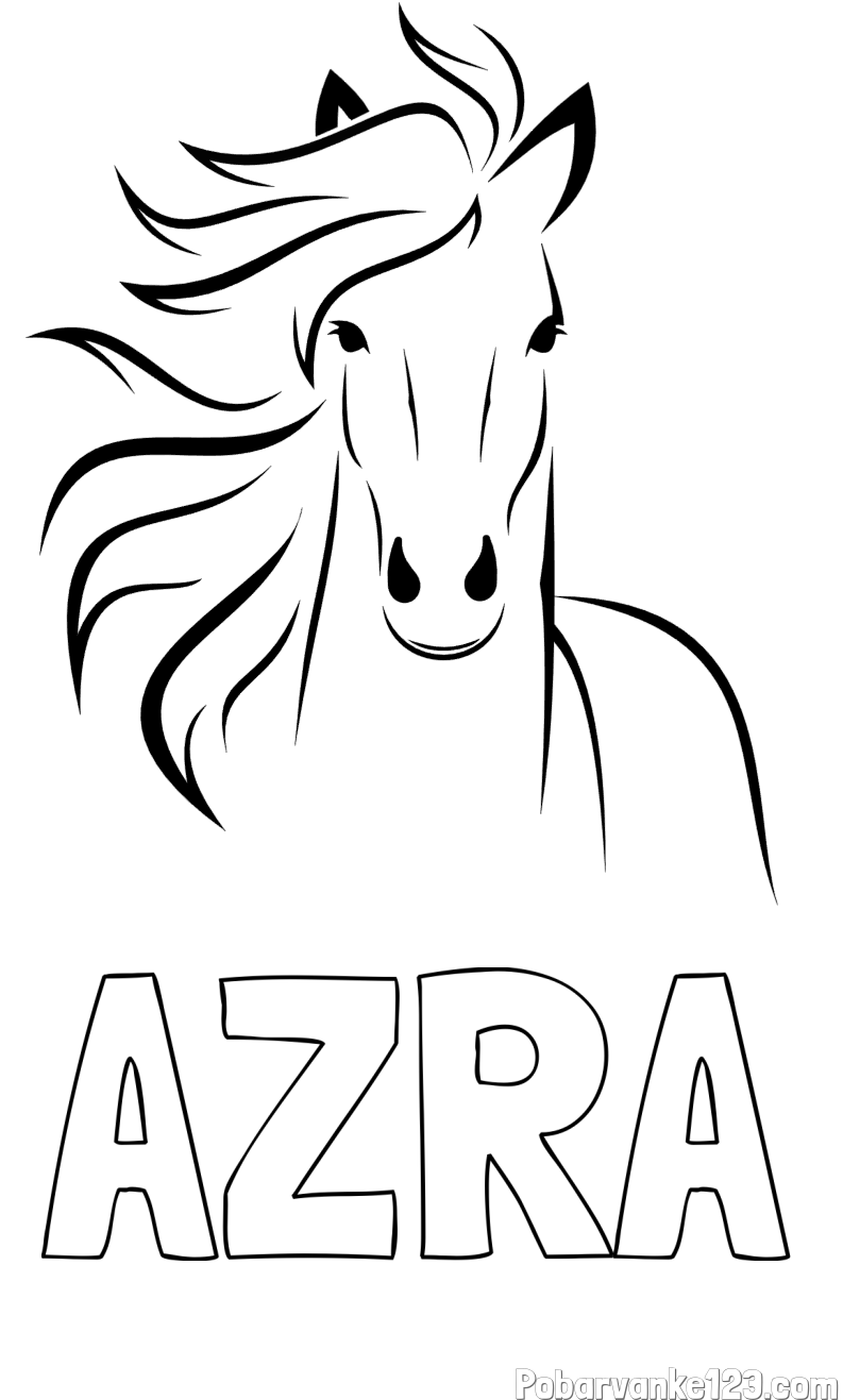 Pobarvanka imena AZRA in lepa pobarvanka konja