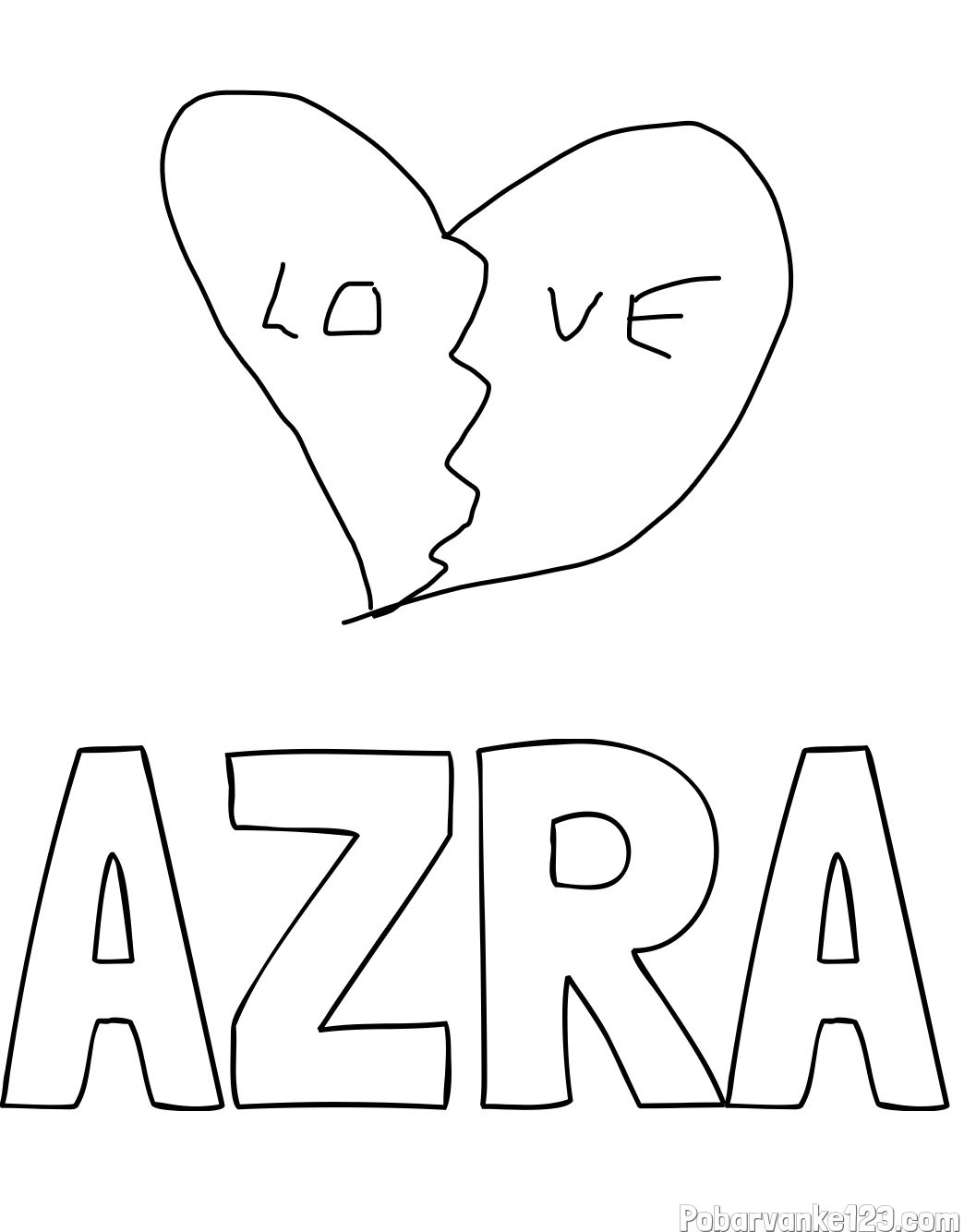 Pobarvanka imena AZRA in LJUBEZEN
