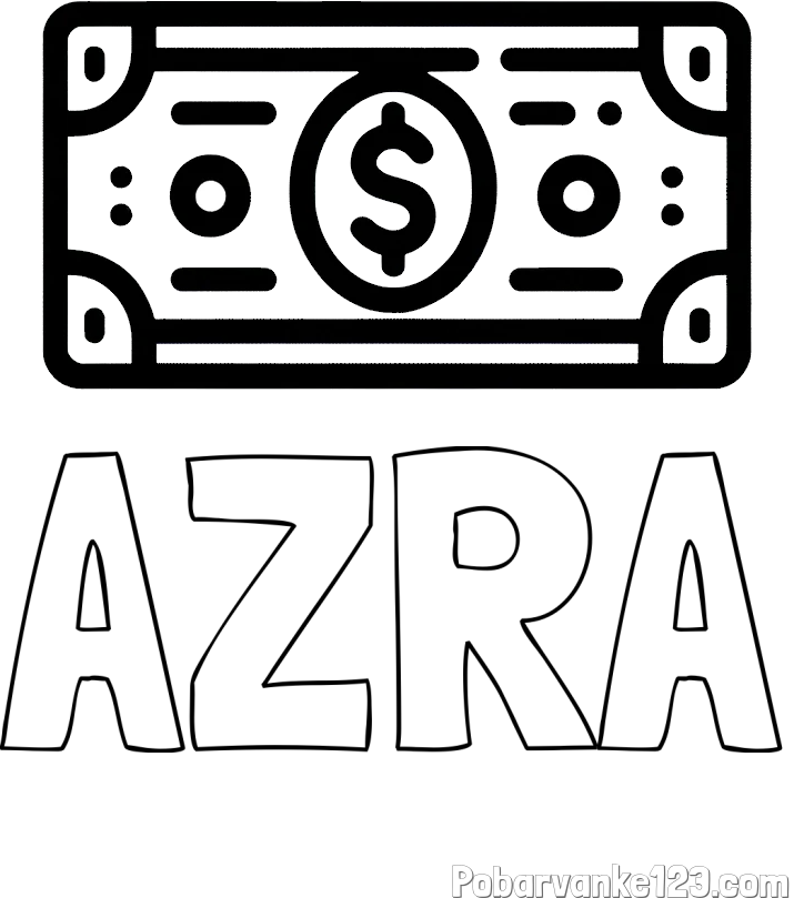Pobarvanka imena AZRA in otroška pobarvanka bankovca