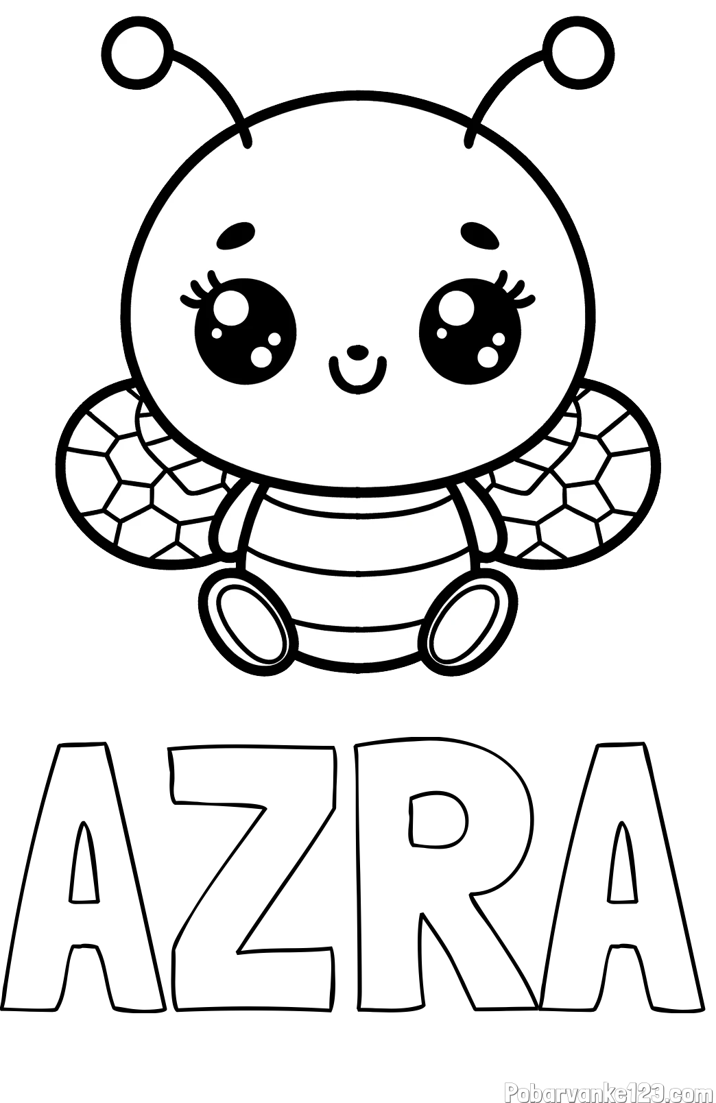 Pobarvanka imena AZRA in otroška pobarvanka ljubke čebele