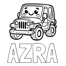 Pobarvanka imena AZRA in otroška pobarvanka ljubkega džipa