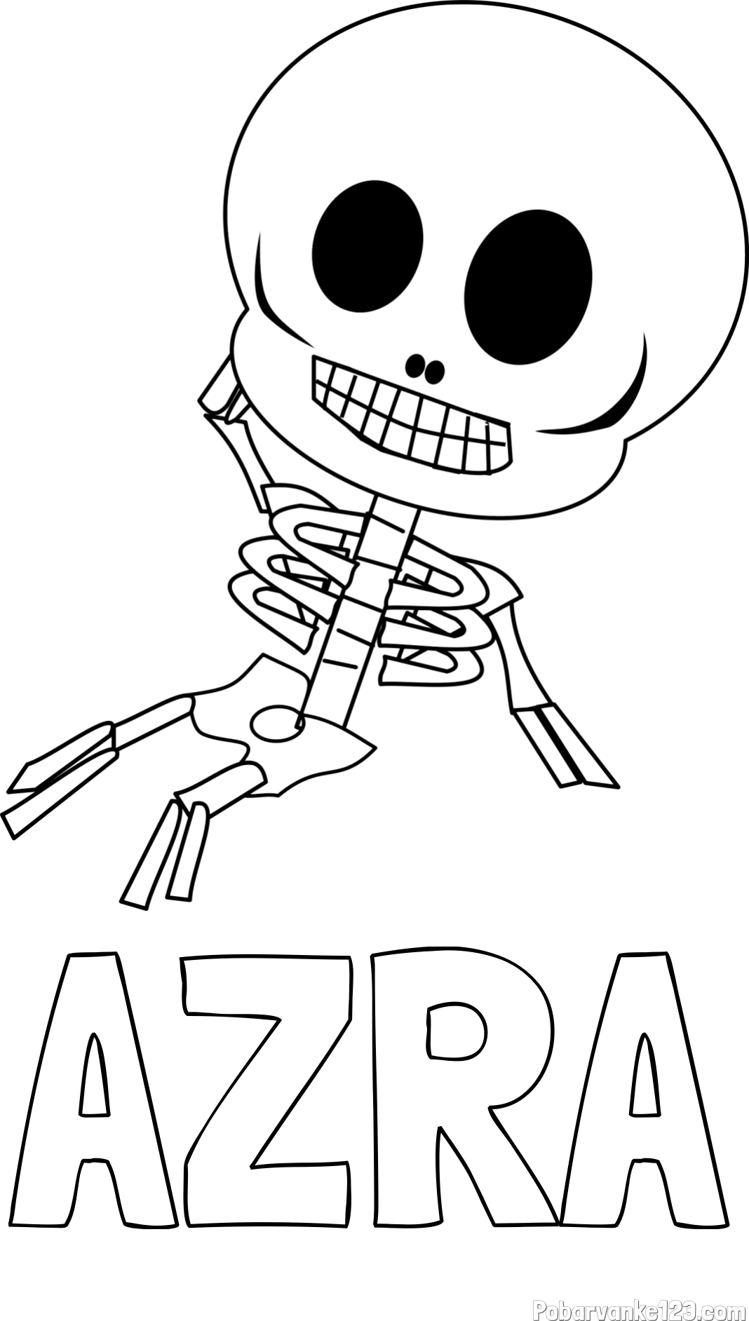 Pobarvanka imena AZRA in otroška pobarvanka okostnjaka