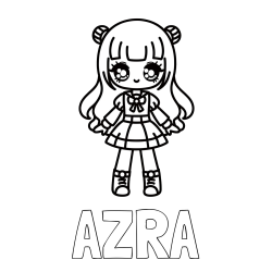 Pobarvanka imena AZRA in otroška pobarvanka punčke v anime slogu