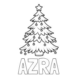 Pobarvanka imena AZRA in pobarvanka božične jelke z božično zvezdico in bunkicami