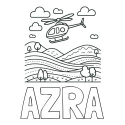 Pobarvanka imena AZRA in pobarvanka helikopterja, ki leti nad pokrajino