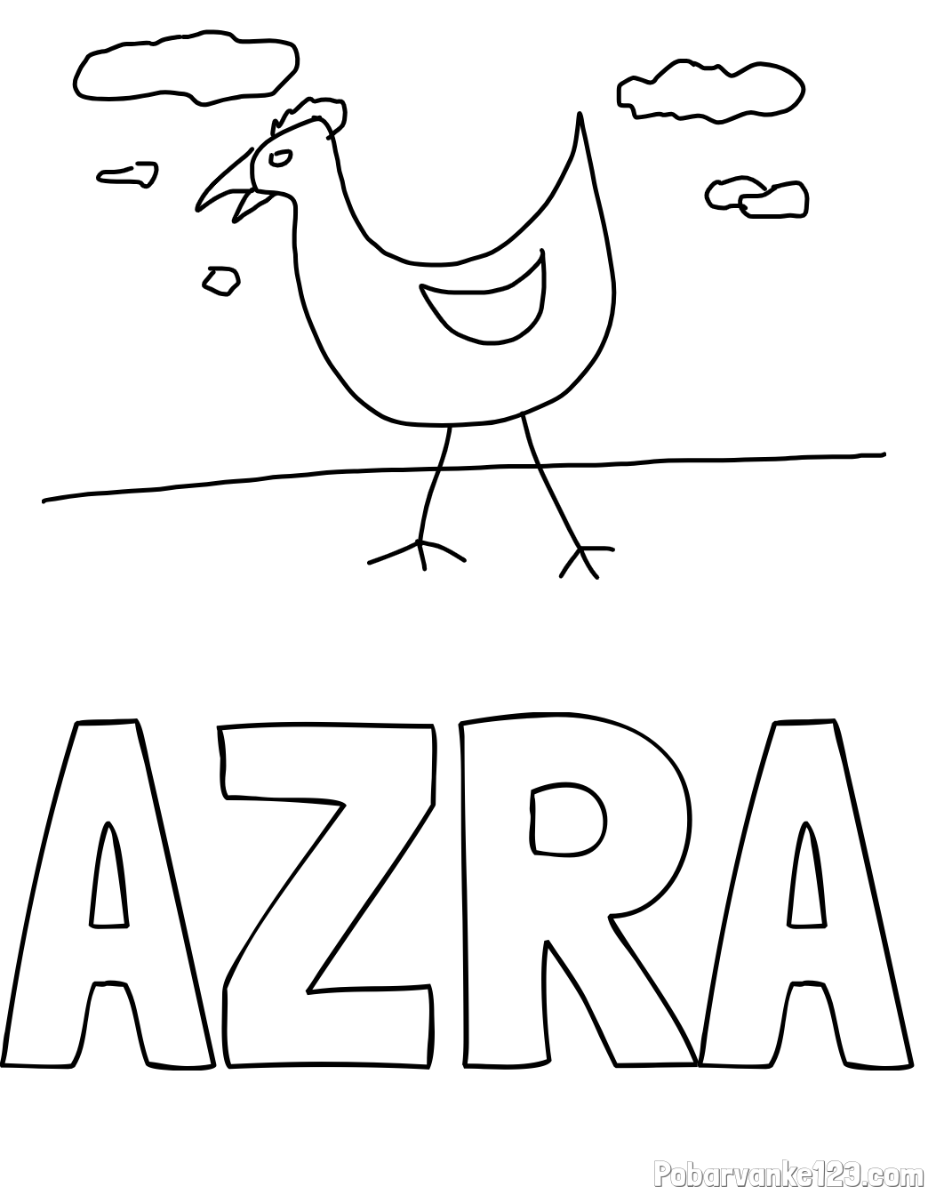 Pobarvanka imena AZRA in pobarvanka kokoške