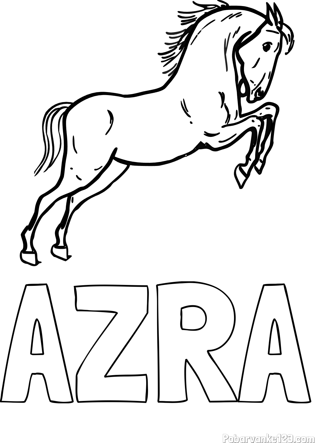 Pobarvanka imena AZRA in pobarvanka konja v skoku