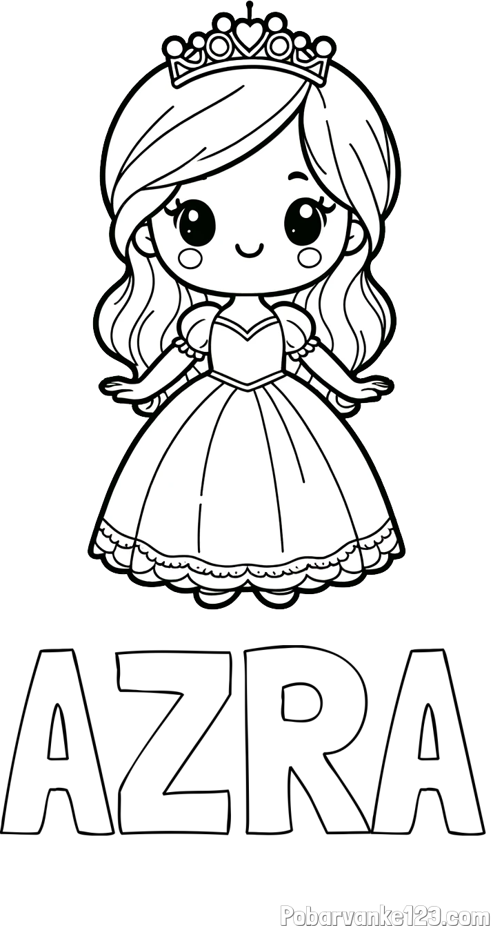 Pobarvanka imena AZRA in pobarvanka ljubke princeske