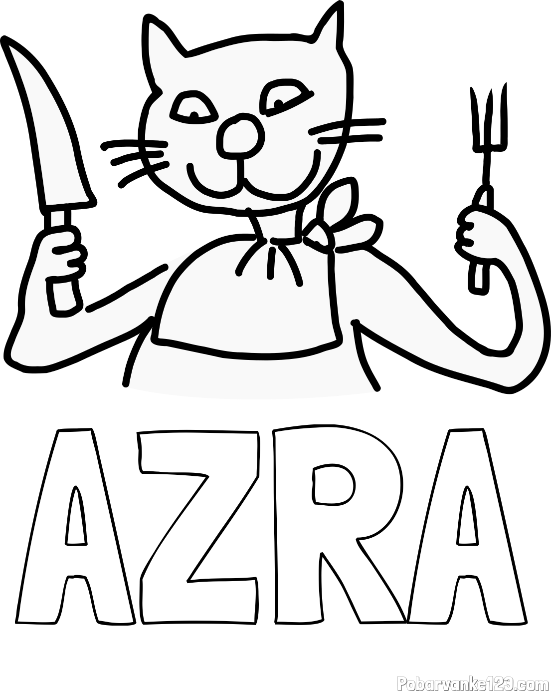 Pobarvanka imena AZRA in pobarvanka mačke pri kosilu