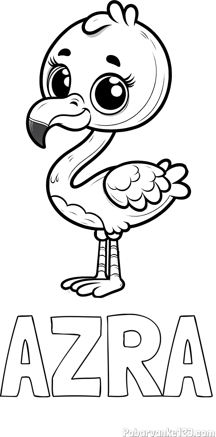 Pobarvanka imena AZRA in pobarvanka majhnega flaminga