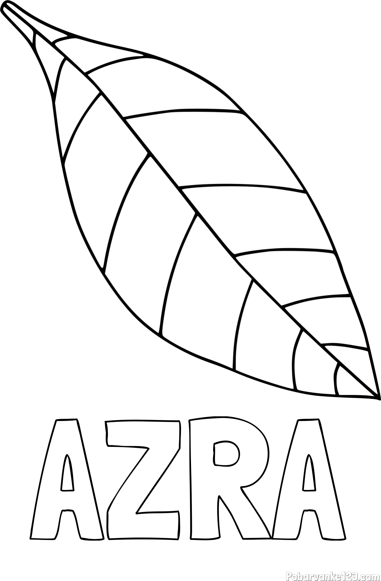 Pobarvanka imena AZRA in pobarvanka preprostega lista