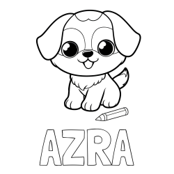 Pobarvanka imena AZRA in pobarvanka prikupnega kužka