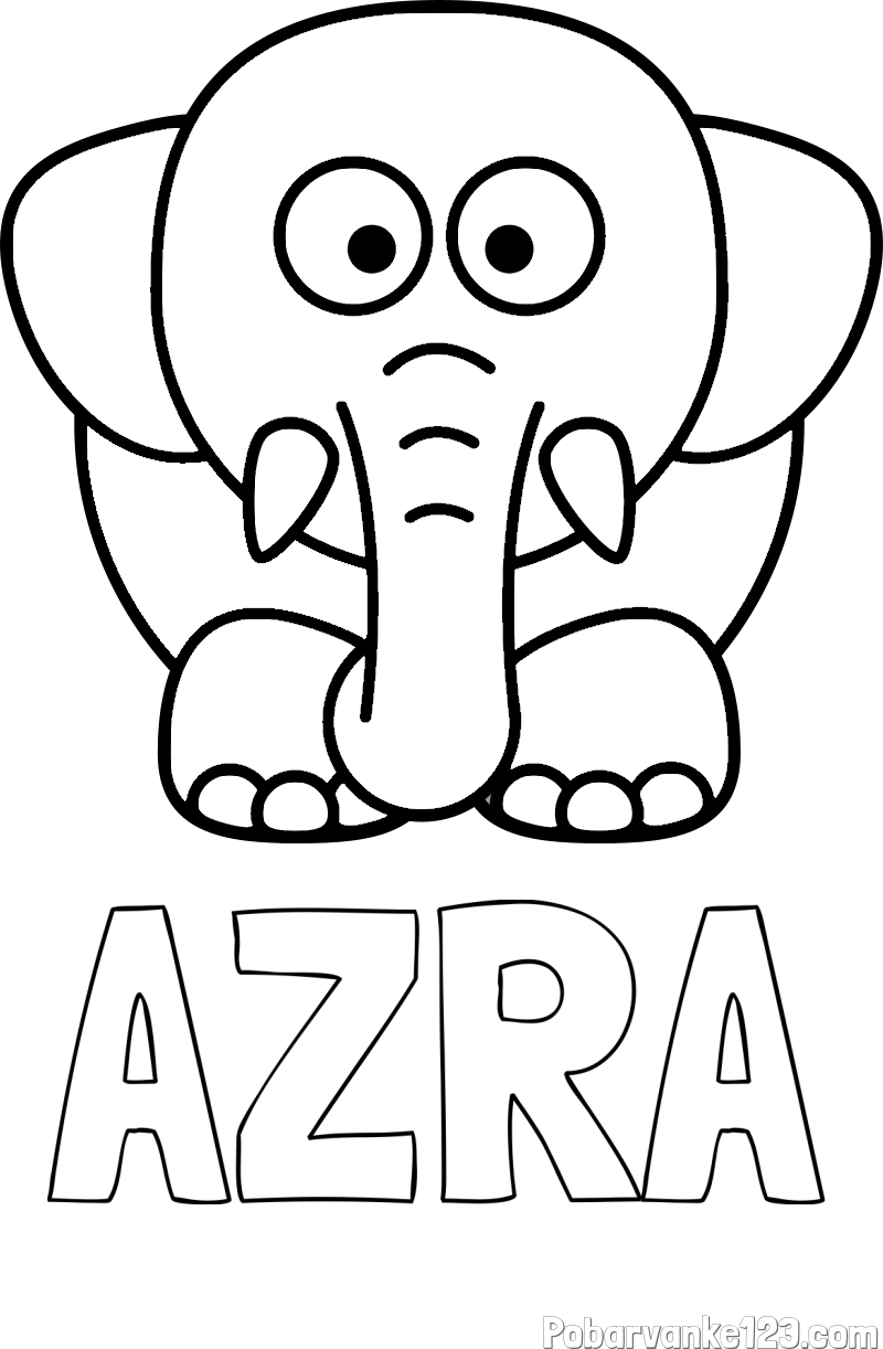 Pobarvanka imena AZRA in pobarvanka slona