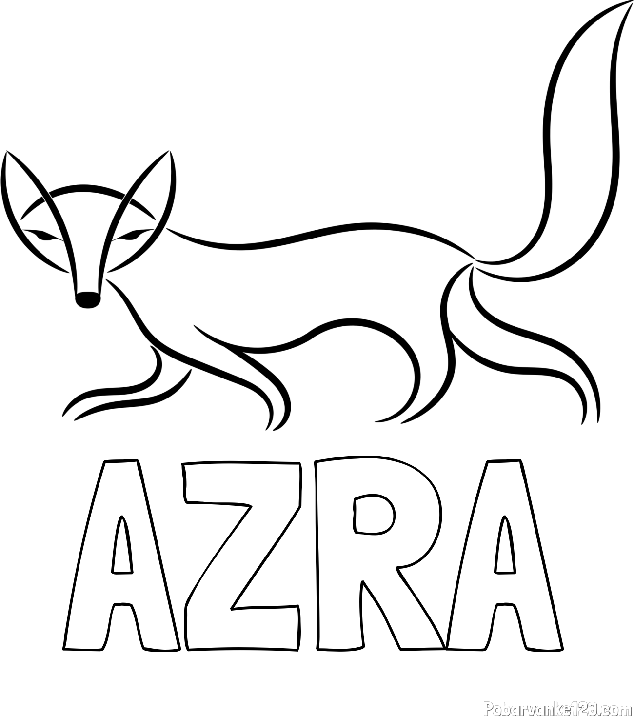 Pobarvanka imena AZRA in preprosta pobarvanka lisice