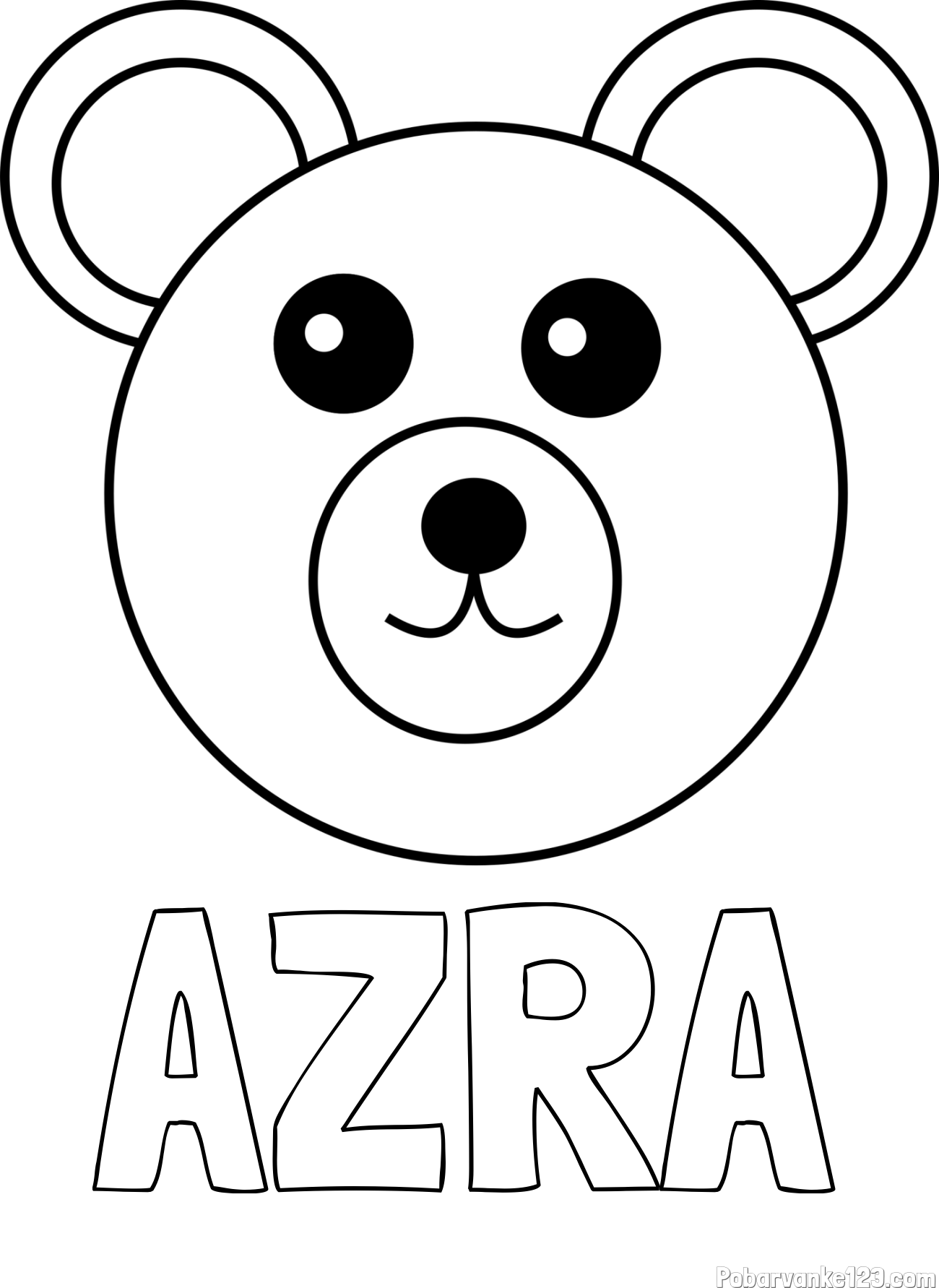 Pobarvanka imena AZRA in preprosta pobarvanka medvedka