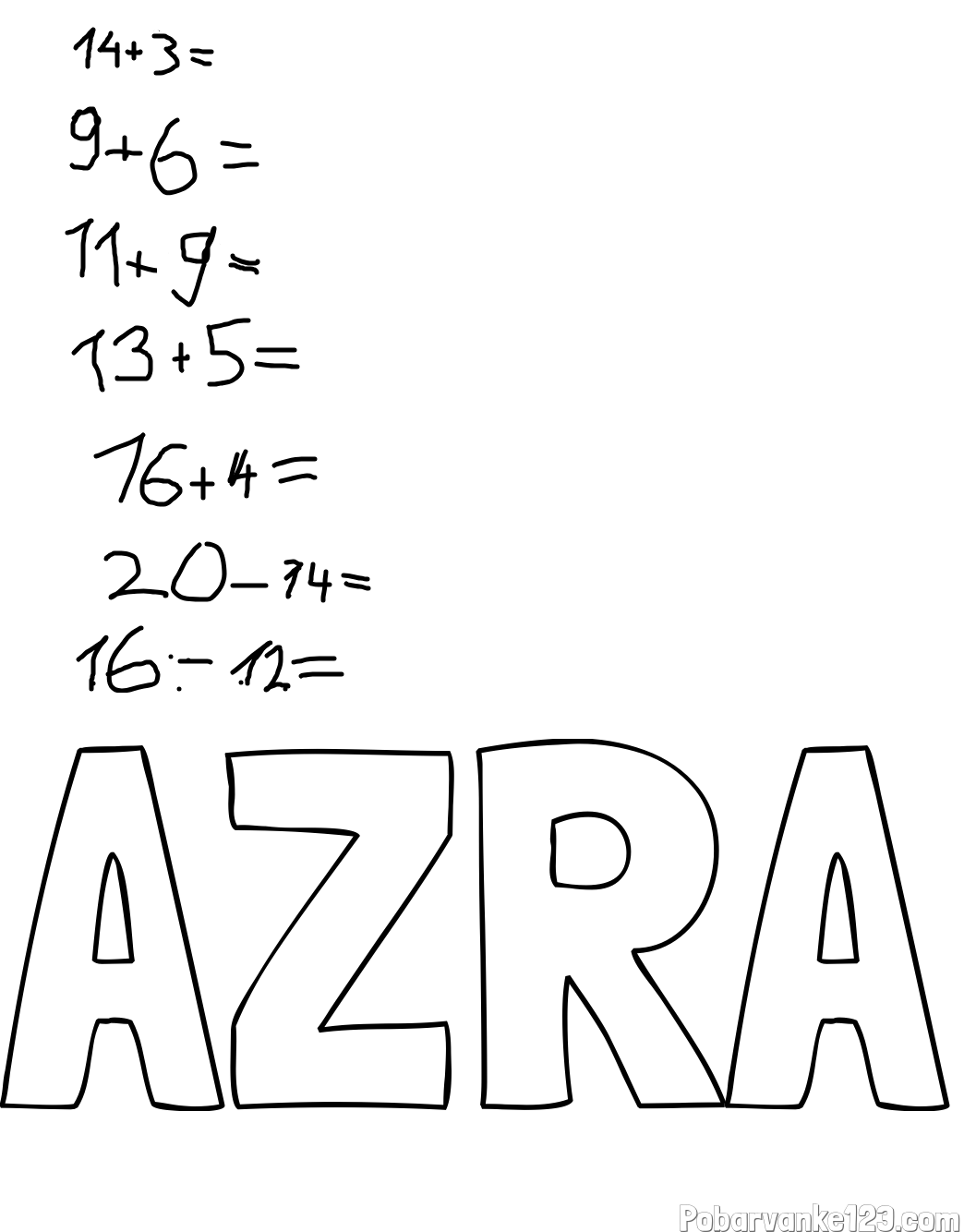 Pobarvanka imena AZRA in računaj