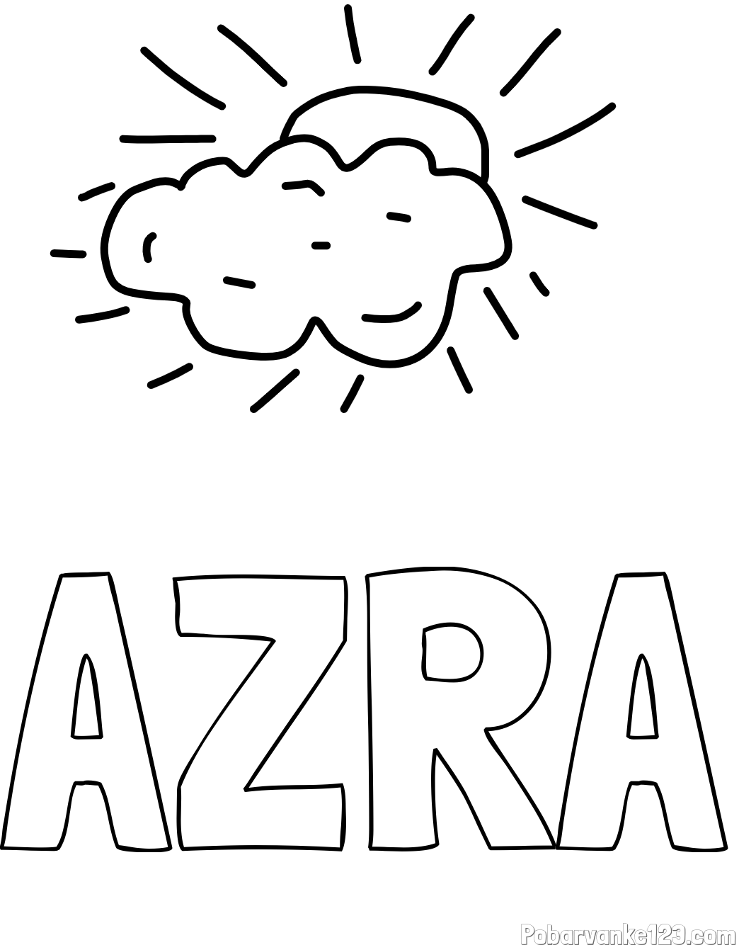 Pobarvanka imena AZRA in sonce in oblak