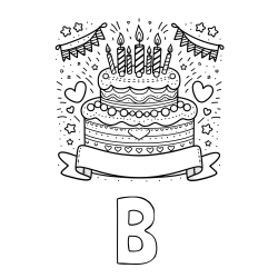 Online izdelana pobarvanka - Pobarvanka imena B in pobarvanka velike torte za rojstni dan