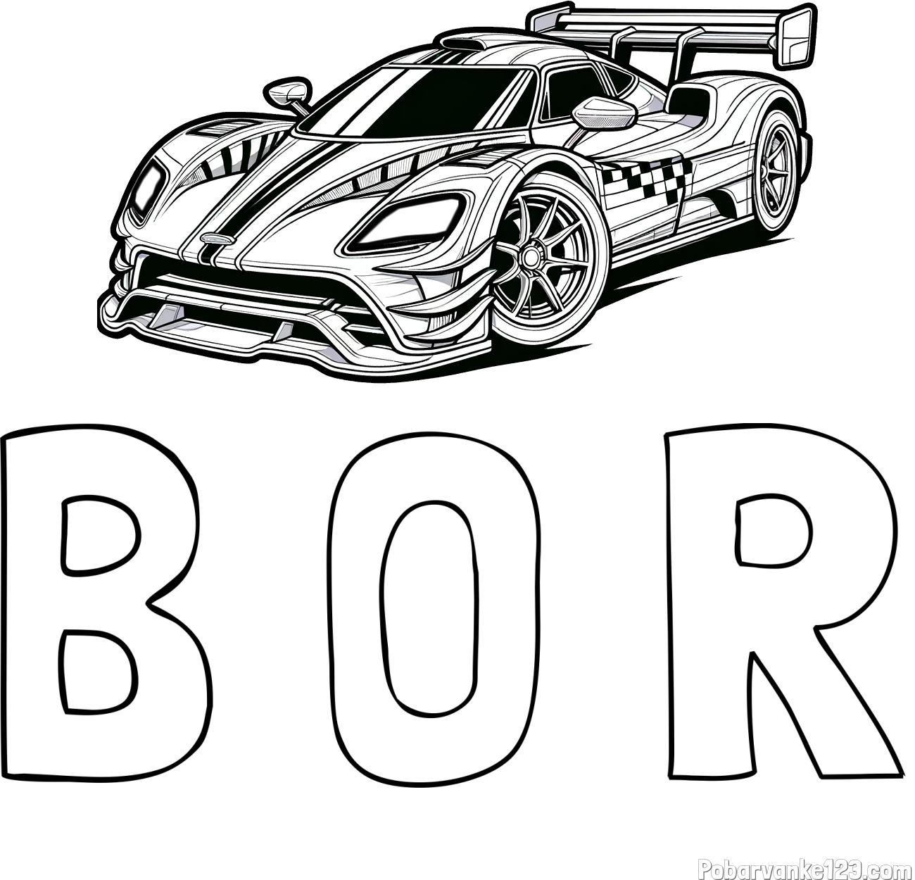 Pobarvanka imena B O R in pobarvanka modernega športnega avtomobila
