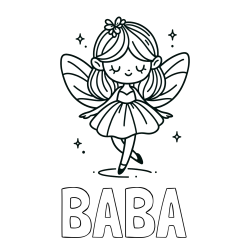 Online izdelana pobarvanka - Pobarvanka imena BABA in enostavna pobarvanka čarobne vile