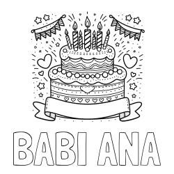 Online izdelana pobarvanka - Pobarvanka imena BABI ANA in pobarvanka velike torte za rojstni dan