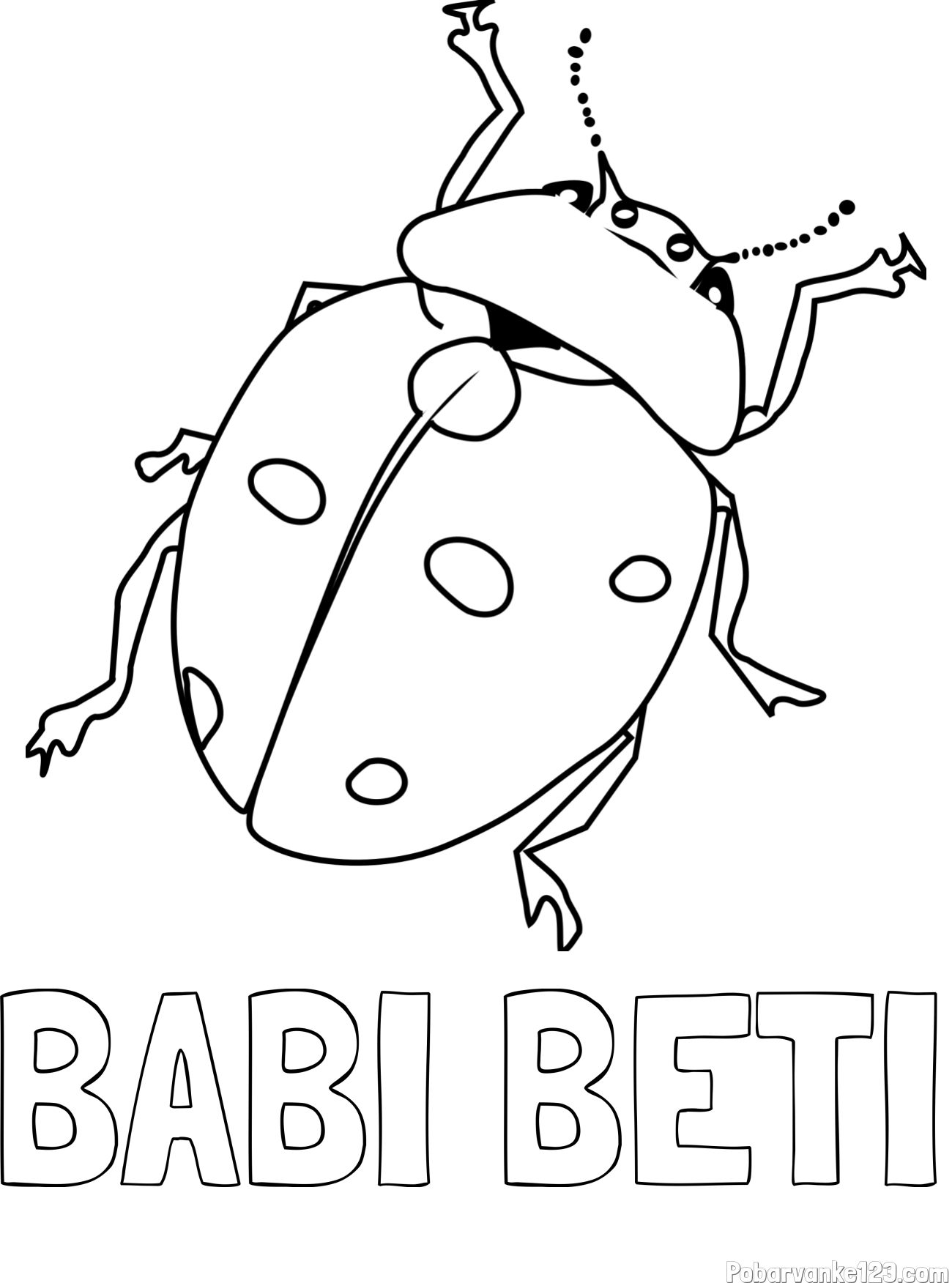 Pobarvanka imena BABI BETI in pobarvanka realistično upodobljene pikapolonice