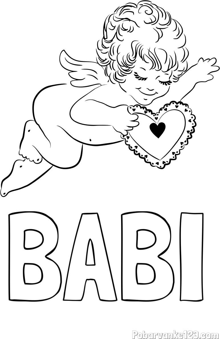 Pobarvanka imena BABI in pobarvanka angela s srčkom