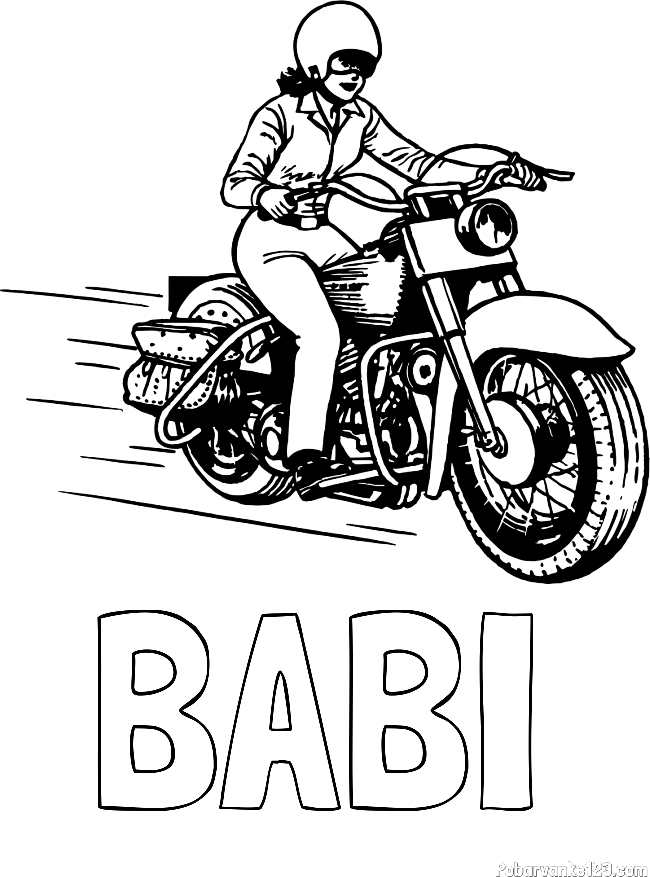 Pobarvanka imena BABI in pobarvanka motorja ter motoristke