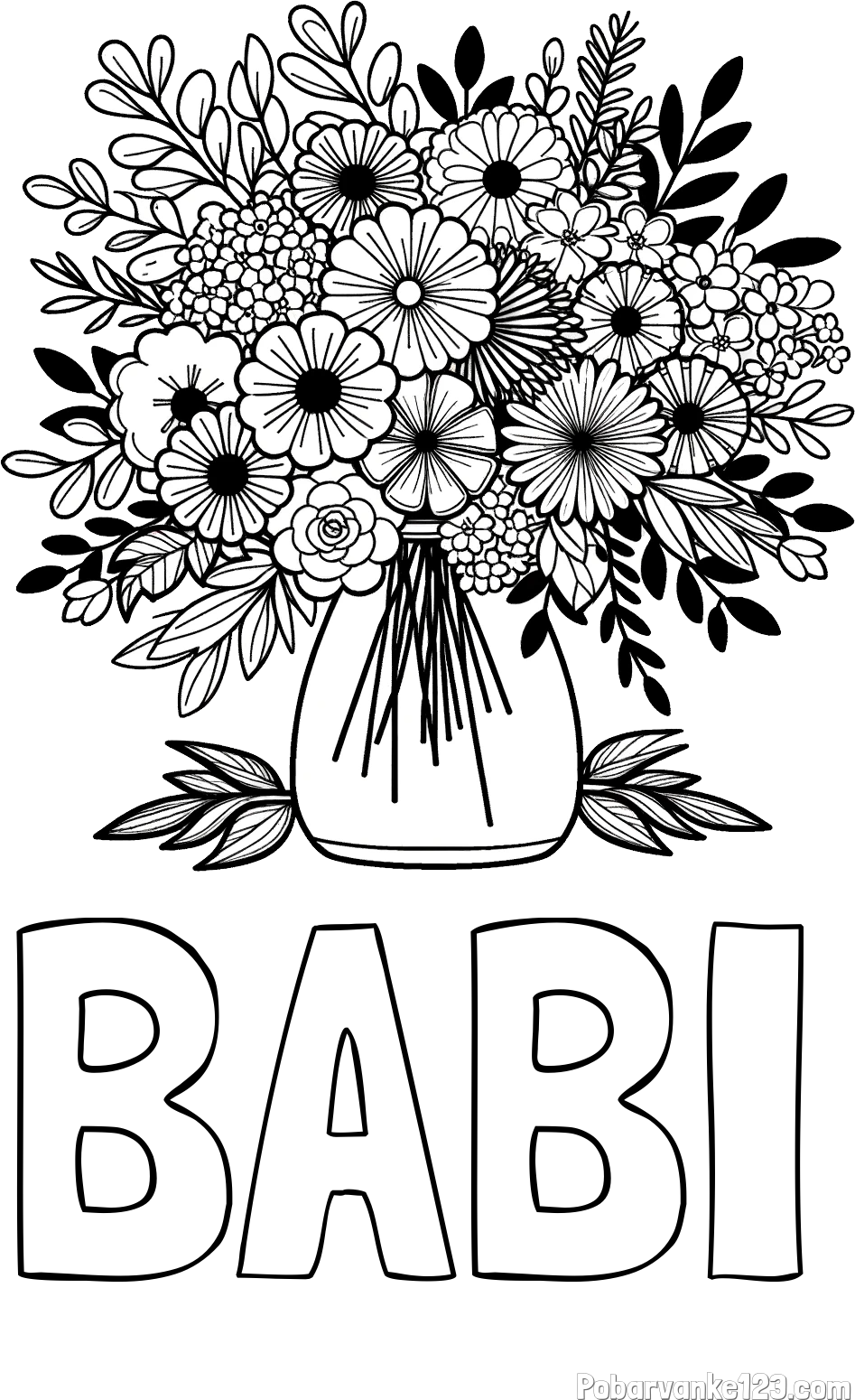 Pobarvanka imena BABI in pobarvanka veliekga šopka rož