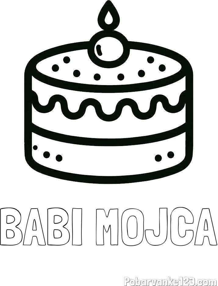 Pobarvanka imena BABI MOJCA in otroška pobarvanka majhne torte