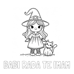 Pobarvanka imena BABI RADA TE IMAM in Čudovita pobarvanka ljubke čarovnice in nasmejane mačke