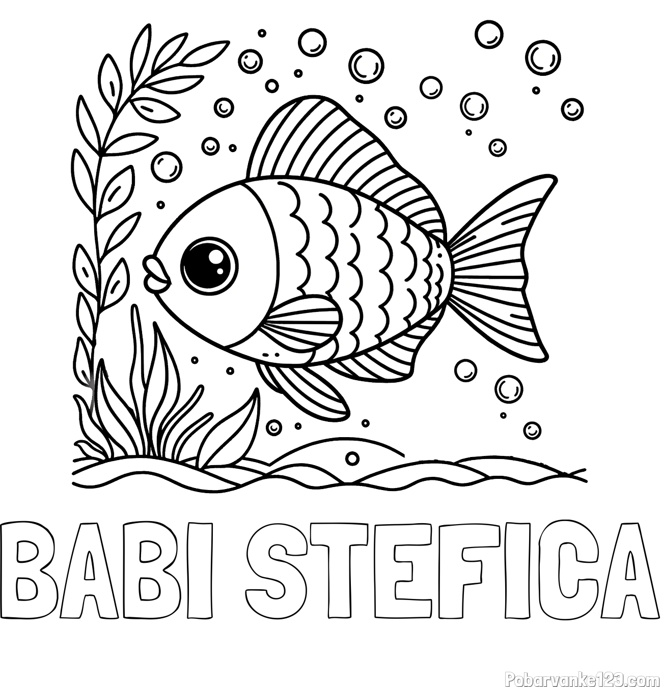 Pobarvanka imena BABI STEFICA in otroška pobarvanka ljubke ribe
