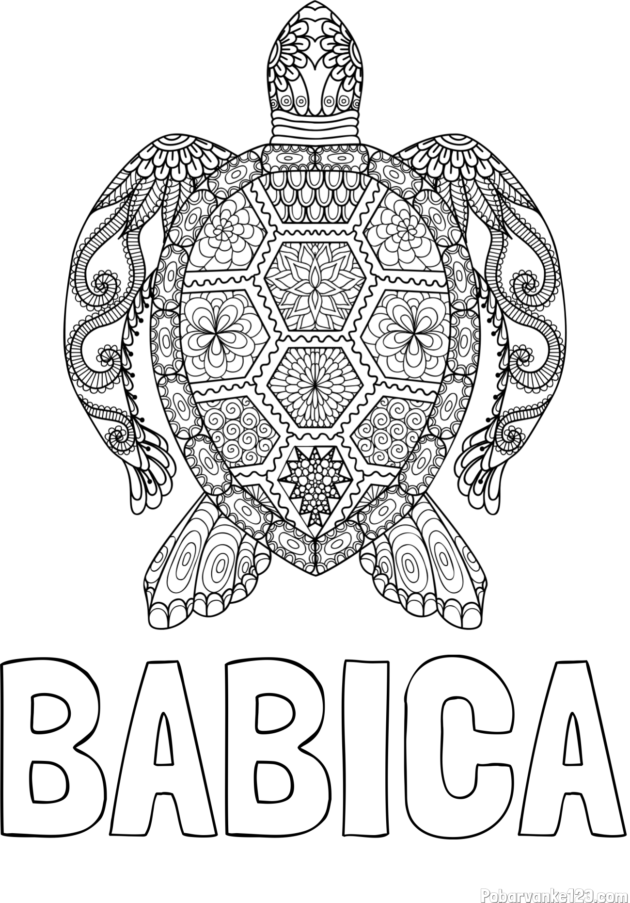Pobarvanka imena BABICA in pobarvanka želve - mandale