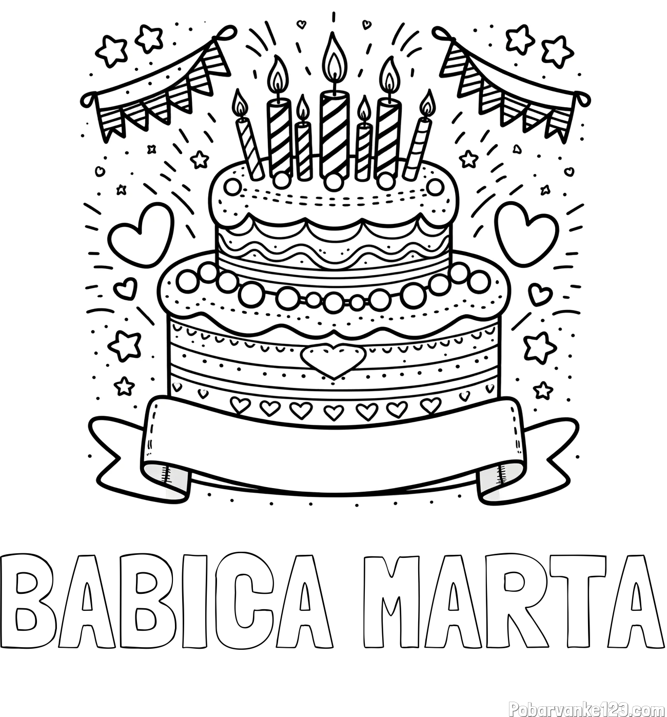Pobarvanka imena BABICA MARTA in pobarvanka velike torte za rojstni dan