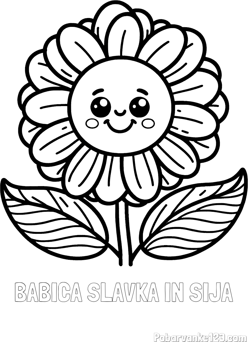 Pobarvanka imena BABICA SLAVKA IN SIJA in pobarvanka ljubke in nasmejane rože